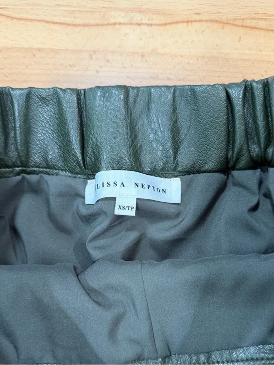 Melissa Nepton Damia Leather Mini Skirt in Dark Khaki Size XS